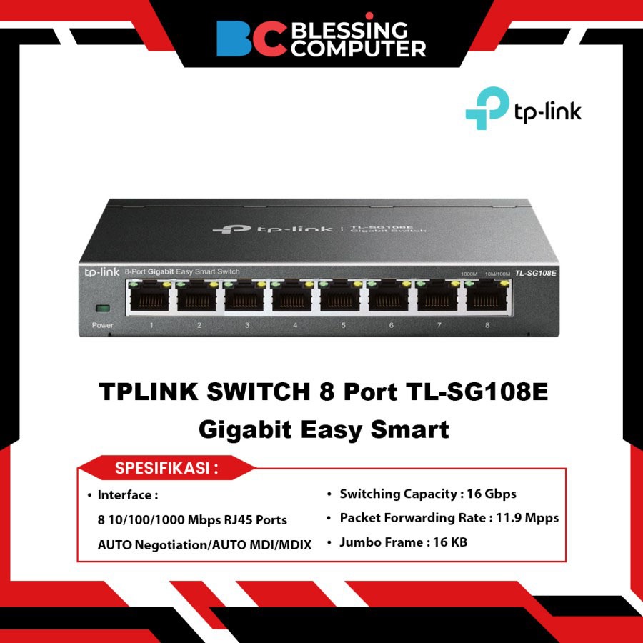 TPLINK SWITCH 8 พอร์ต TL-SG108E Gigabit Easy Smart