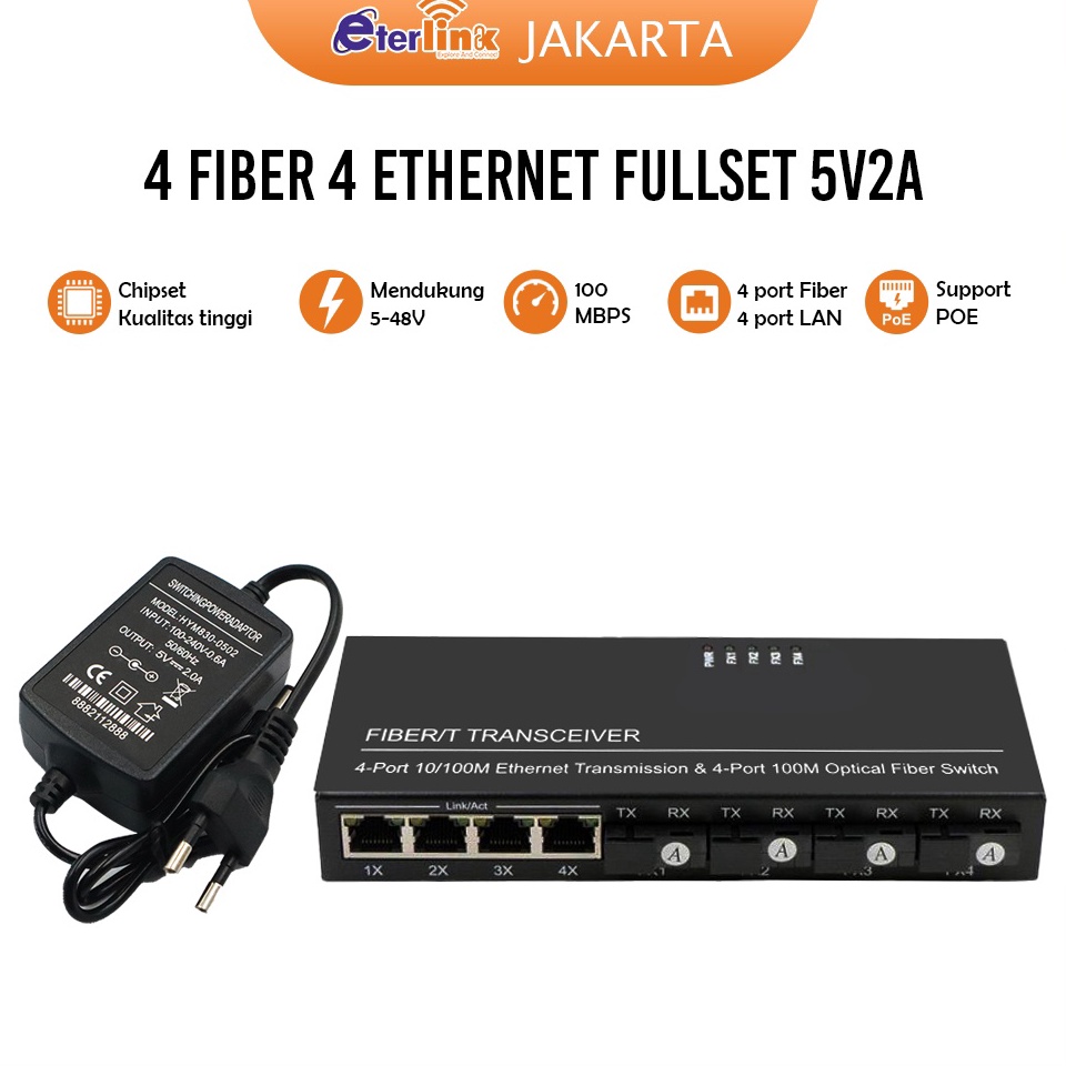 ขาย AIRPO CM4F4E MEDIA CONVERTER 4FIBER 4EH11 2 A 2 B ไฟเบอร์ 4 Ethernet PCBA HS พร้อมอะแดปเตอร์ 5V2