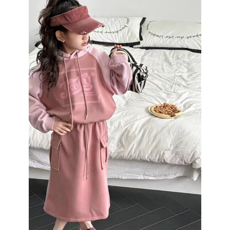 DS-118 IMPORTED CARGO SKIRT HOODIE SET AGE 4-9 ปี