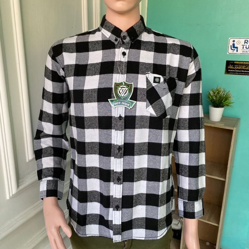 KEMEJA JUMBO FLANEL SHIRT OVERSIZE FLANEL SHIRT WHITE CHESS ML XL XXL XXXL 4XL 5XL 6XL 7XL