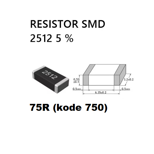 75r 75 R 75Ohm รหัส 750 ตัวต้านทานชิป SMD 2512 SMD2512 1W 5% ความอดทน