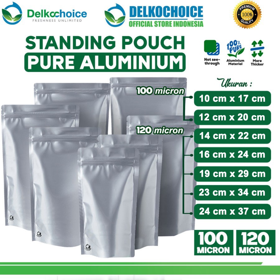 กระเป๋ายืน PURE ALUMINIUM FOIL Delkochoice Food Ziplock Packaging
