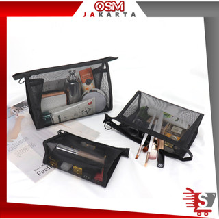 OSM JKT T6191 Pouch Kosmetik Transparant / Organizer Multi Pouch Travel / Tas Jaring Polyster Resleting / Pouch Travel Make Up