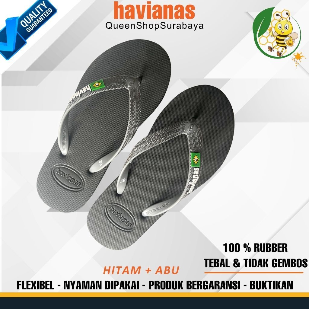 Hitam Mens Flip Flops สีดํา Havianas Rubber Soul รองเท้าแตะระดับพรีเมียมสําหรับผู้หญิง