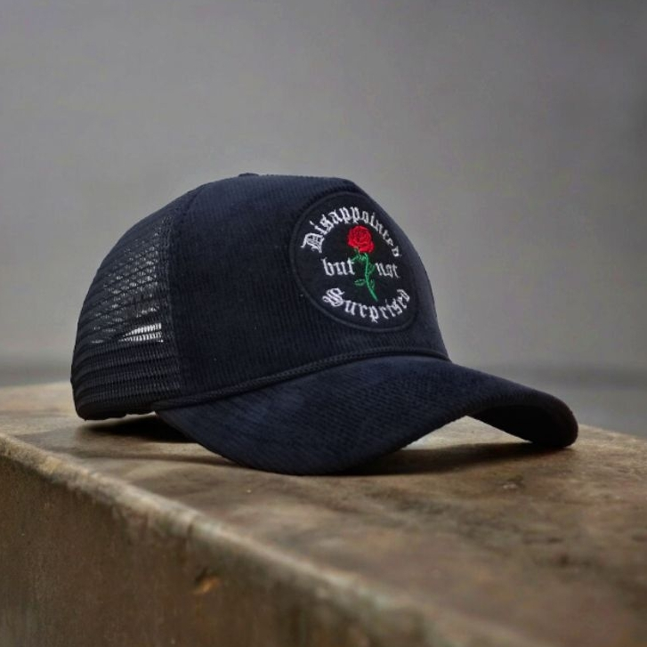 Wankbay Trucker Hat Unisex Fine Corduroy Black Rose