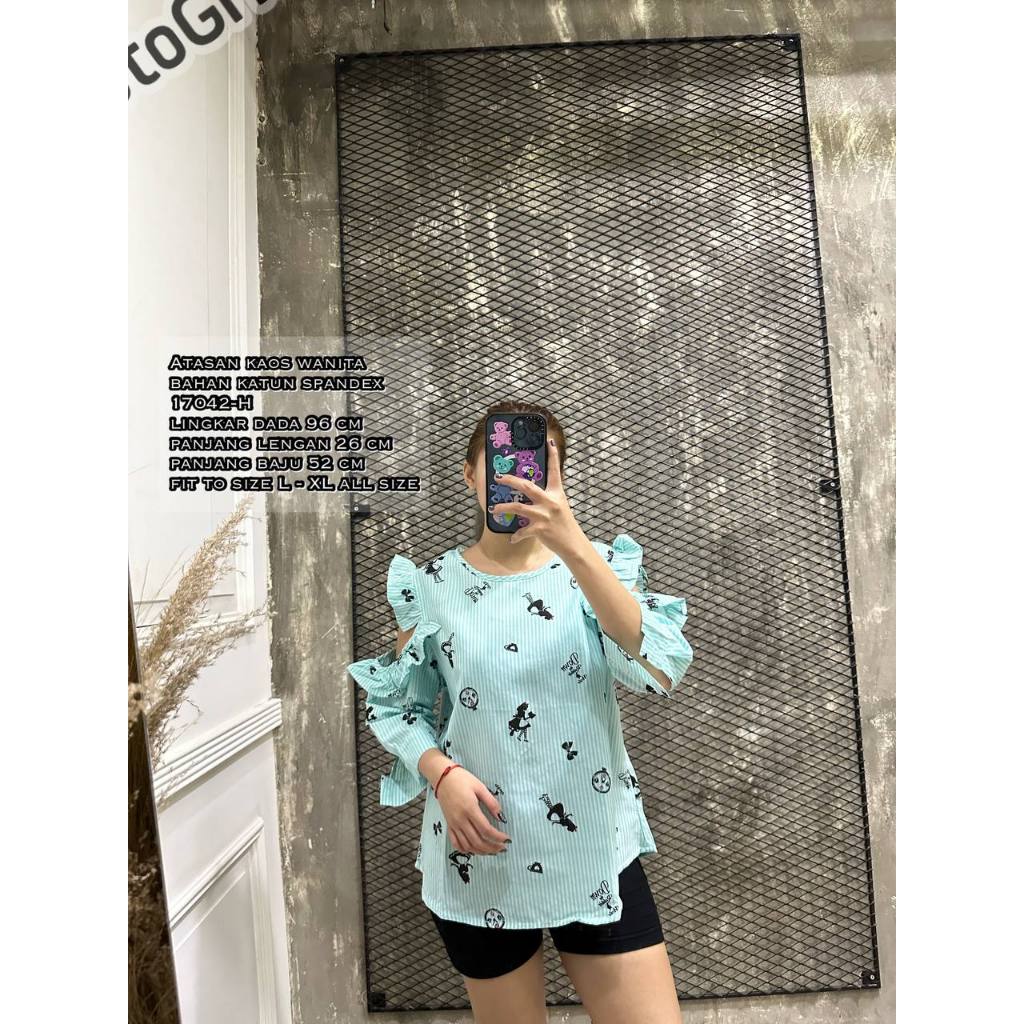 KATUN เสื้อสตรี 17042-H ผ้าฝ้ายพิมพ์ลาย 3/4 SHOULDER HOLES LD 98 CM FIT TO L-XL