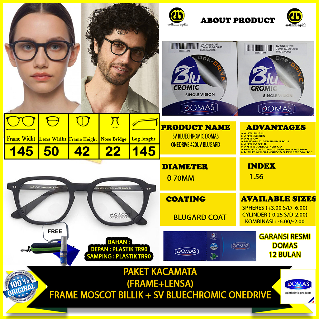 Onedrive Night Vision Domas Moscot Billik Bluechromic Glasses Package