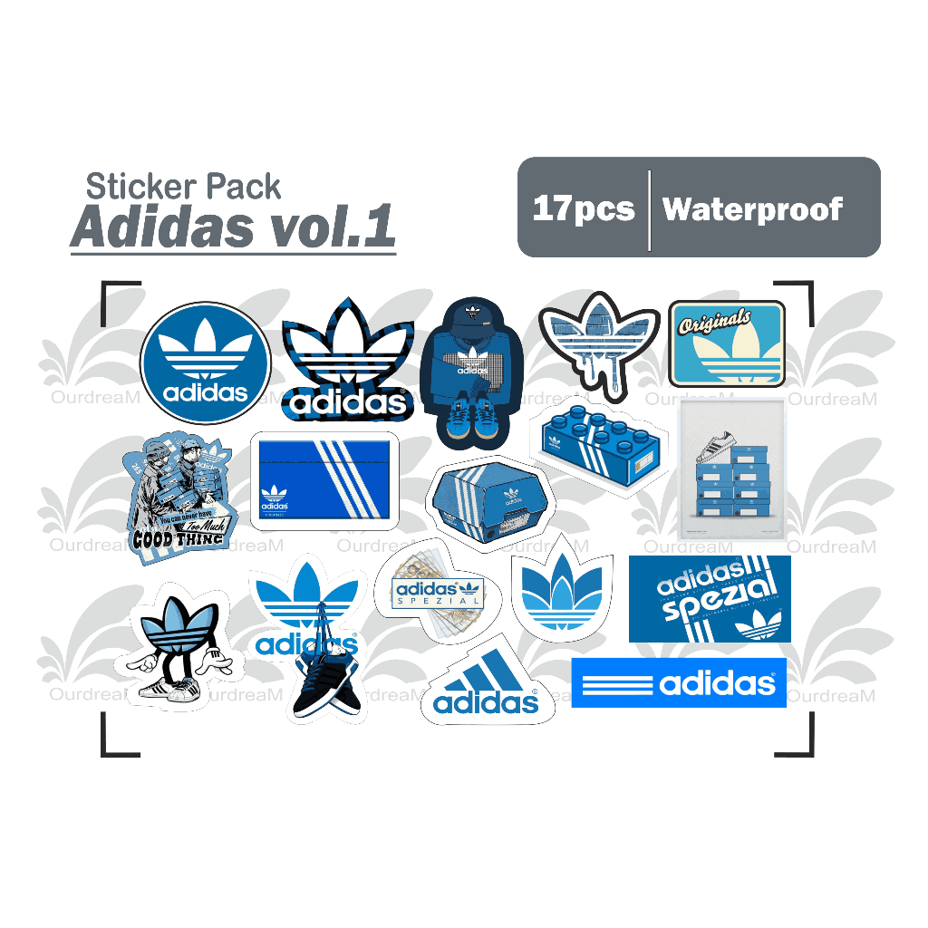 สติ๊กเกอร์แพ็ค 17 ชิ้น adidas Vol.1 หมวกกันน็อคแก้วน้ําขนาดกลางกันน้ํา