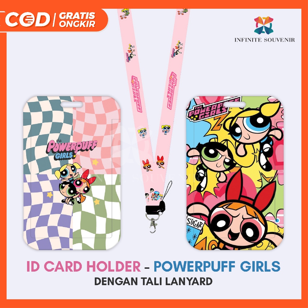 Gantungan [N004] Powerpuff Girls/Name Tag Card Holder Motif Power Puff Girl /Buttercup/Blossom/Bubbles Cute With Lanyard/ID Card Holder/Nametag/Flazz Card Holder/E