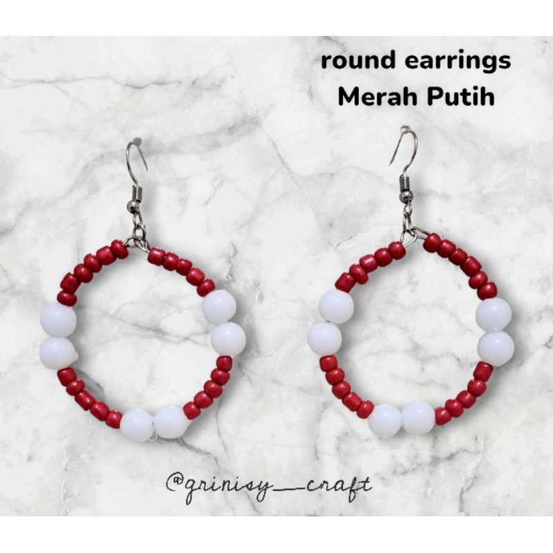 MERAH RED AND WHITE ROUND EARRINGS