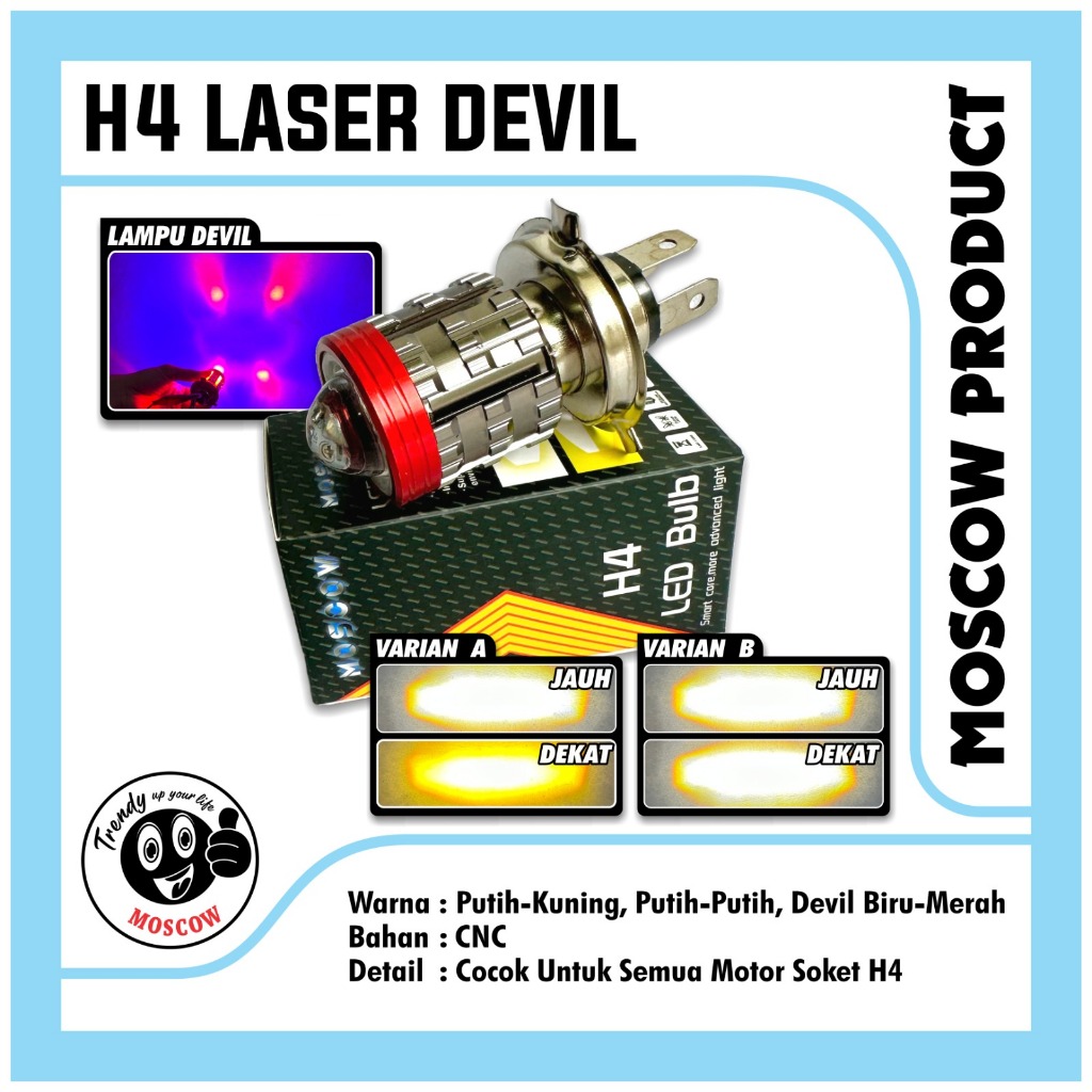 H4 เลเซอร์ไฟสําหรับรถยนต์และMOTORBIKES DUSK DEVIL ANGEL EYE BLUE LED BULB BEAM FAR NEAR H4 LED รถจัก