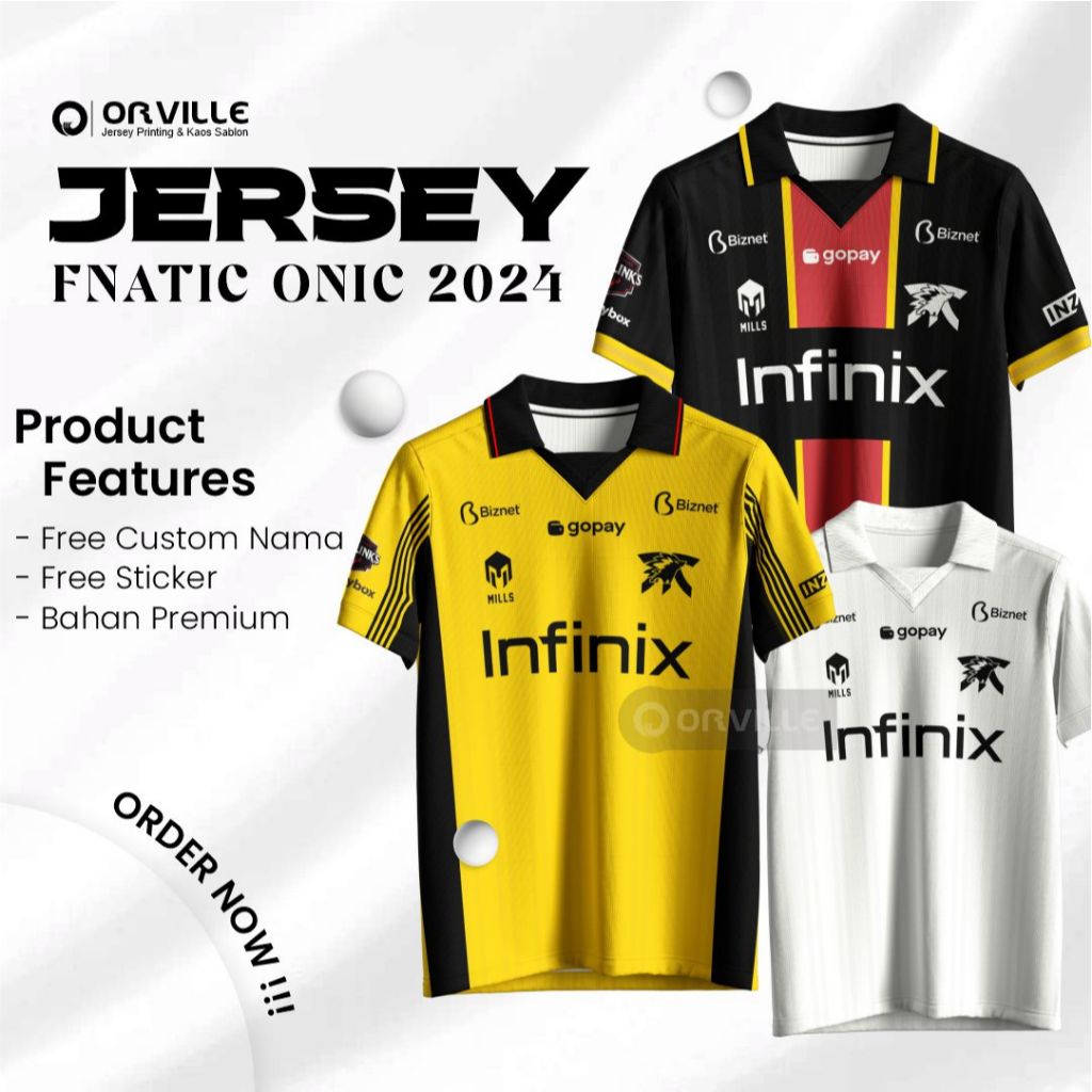 FNATIC ONIC ใหม่ 2024 MSC MPL S14 JERSEY / ฟรี NICKNAME & ONIC STICKER
