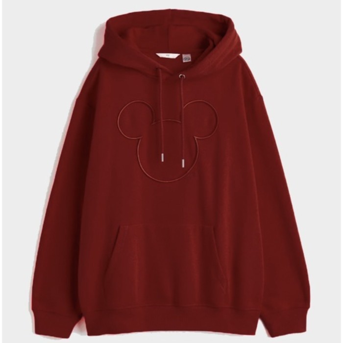 Hnm H&M Mickey Mouse Head Maroon Hoodie Jacket สําหรับผู้ชายและผู้หญิง Full Tag + ฟรีถุงกระดาษ