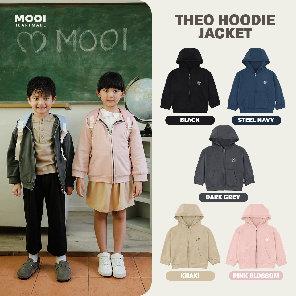 Mooi เด็กเสื้อกันหนาวหมวกยาวด้านบน Theo เสื้อแจ็คเก็ตมีฮู้ด