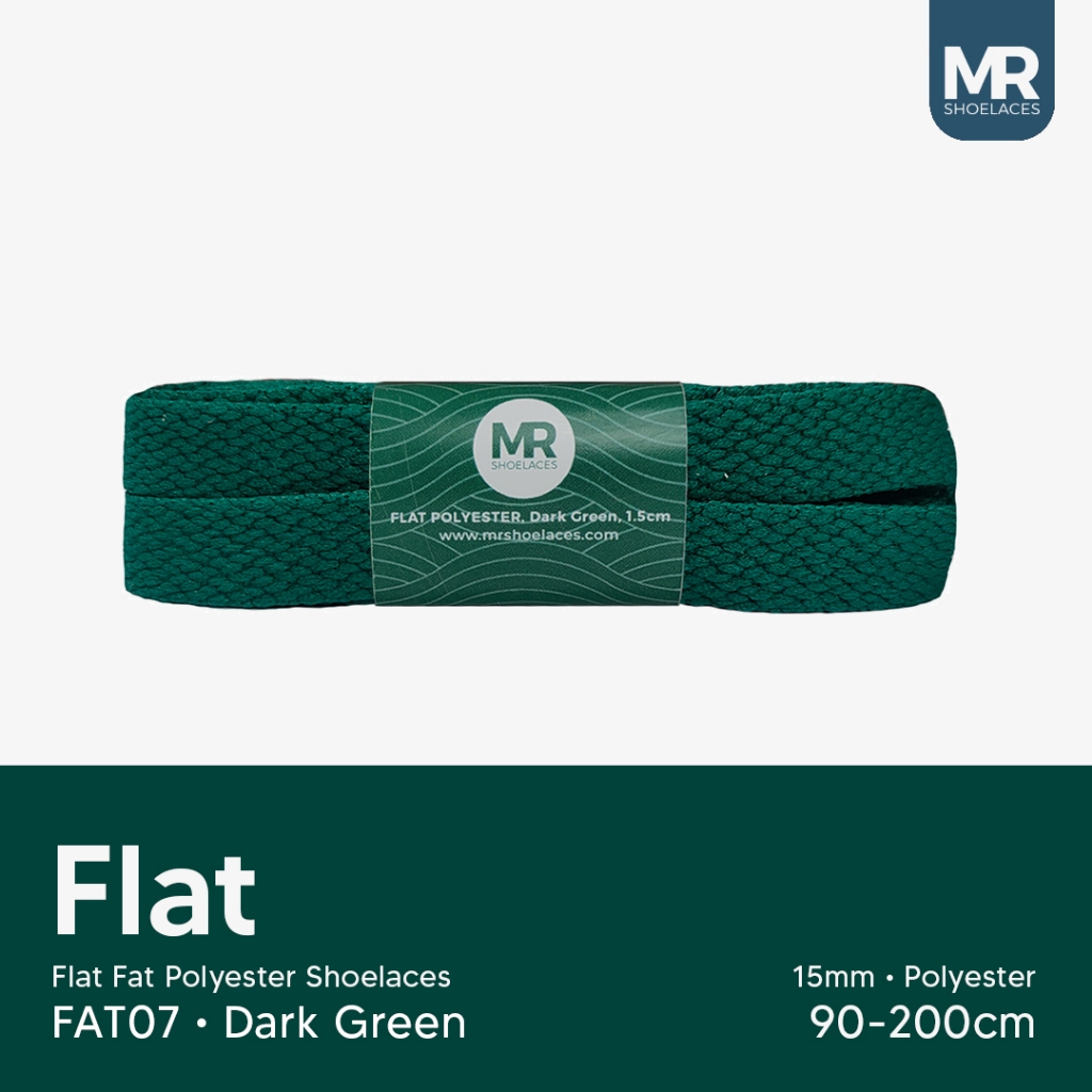 Hijau Mr Shoelaces FAT07 สีเขียวเข้ม (สีเขียวเข้ม) เชือกผูกรองเท้าโพลีเอสเตอร์ไขมันแบน 1.5 ซม. 15 มม.80 ซม.90 ซม.100 ซม.120 ซม.130 ซม.150 ซม.180 ซม.200 ซม.สําหรับ Knu Skool รองเท้าผ้าใบ - เชือกผูกรองเท้าพรีเมี่ยม