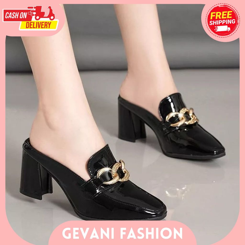 Gvn รองเท้า - รองเท้าแตะ HEELS FORMAL/Work CASUAL ผู้หญิงโซ่สังเคราะห์รูปแบบ CHUNKY HEELS 5 ซม. EG 117