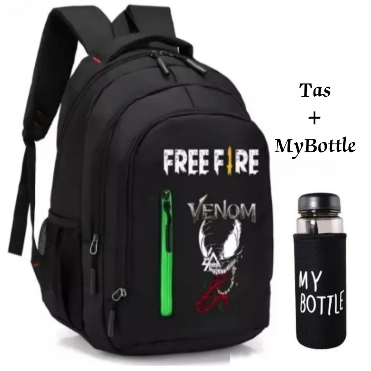 [ฟรีขวด] กระเป๋าเป้นักเรียน เด็กชาย ประถม กลาง และ ม.ปลาย 123456 กันน้ํา / Freefire Bag for Boys / C