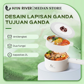 HAN RIVER Medan Panci Listrik Serbaguna 2L Panci Listrik 650W Ada Kapal Uap