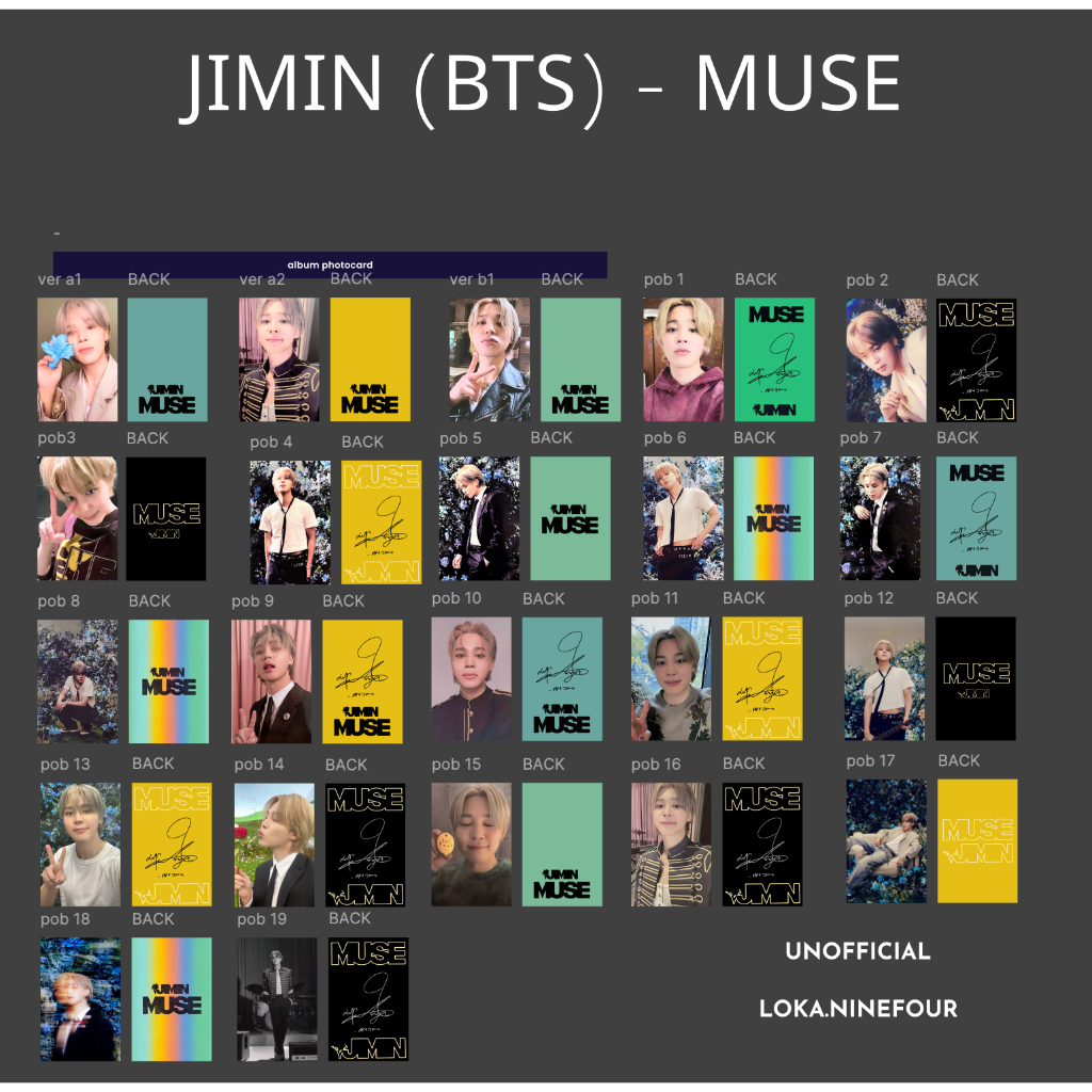 MINIMAL REPLIKA [MINIMUM 10 ชิ้น] PC JIMIN BTS MUSE Photocard UNOFFICIAL Premium KPOP MERCH 2 ด้านข้