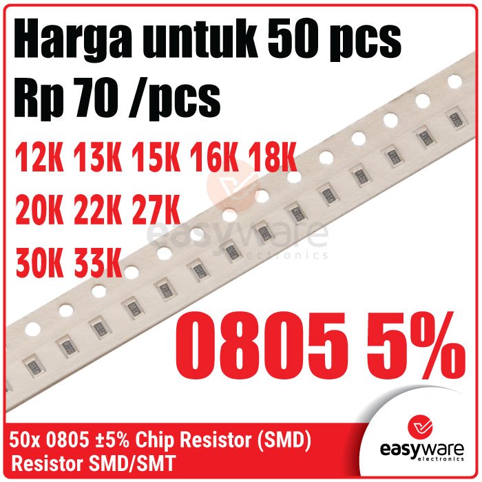 50pcs ตัวต้านทาน 0805 12K 13K 15K 16K 18K 20K 22K 27K 30K 33K ชิปตัวต้านทาน SMD 0805 5% 12K Ohm 33K 