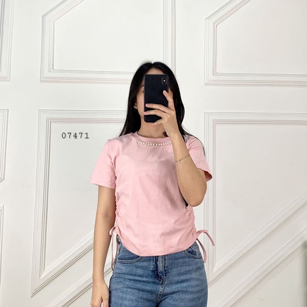 07471 CROP TOP COTTON COMBINATION WITH RIGHT และ LEFT DRAWSTRING, LUXURY PEARL VARIATION, PREMIUM 3D