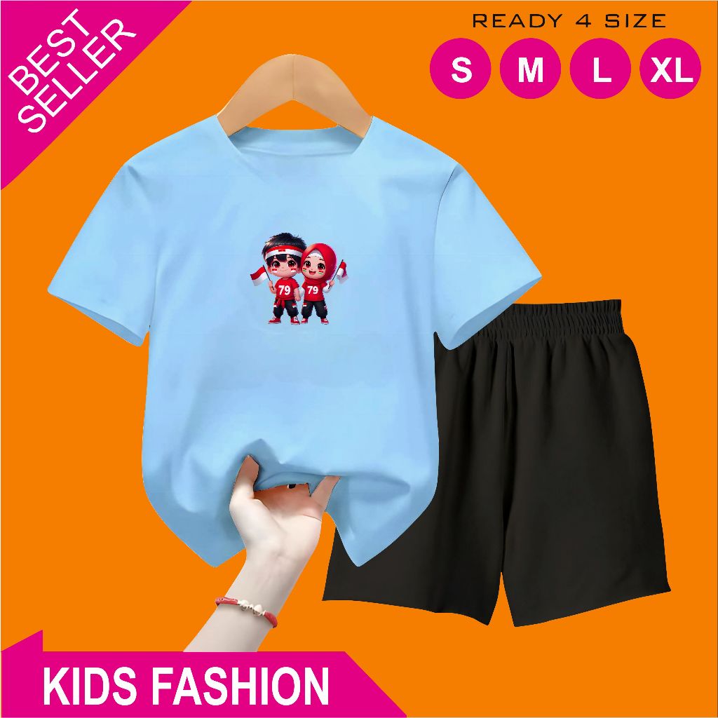 กางเกงขาสั้นเด็ก Set 5-15 Years with Independence Day Motif 79