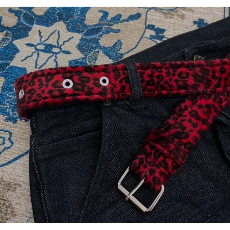 Merah Red Buckle Leopard Belt Men Women& 39;s Belt