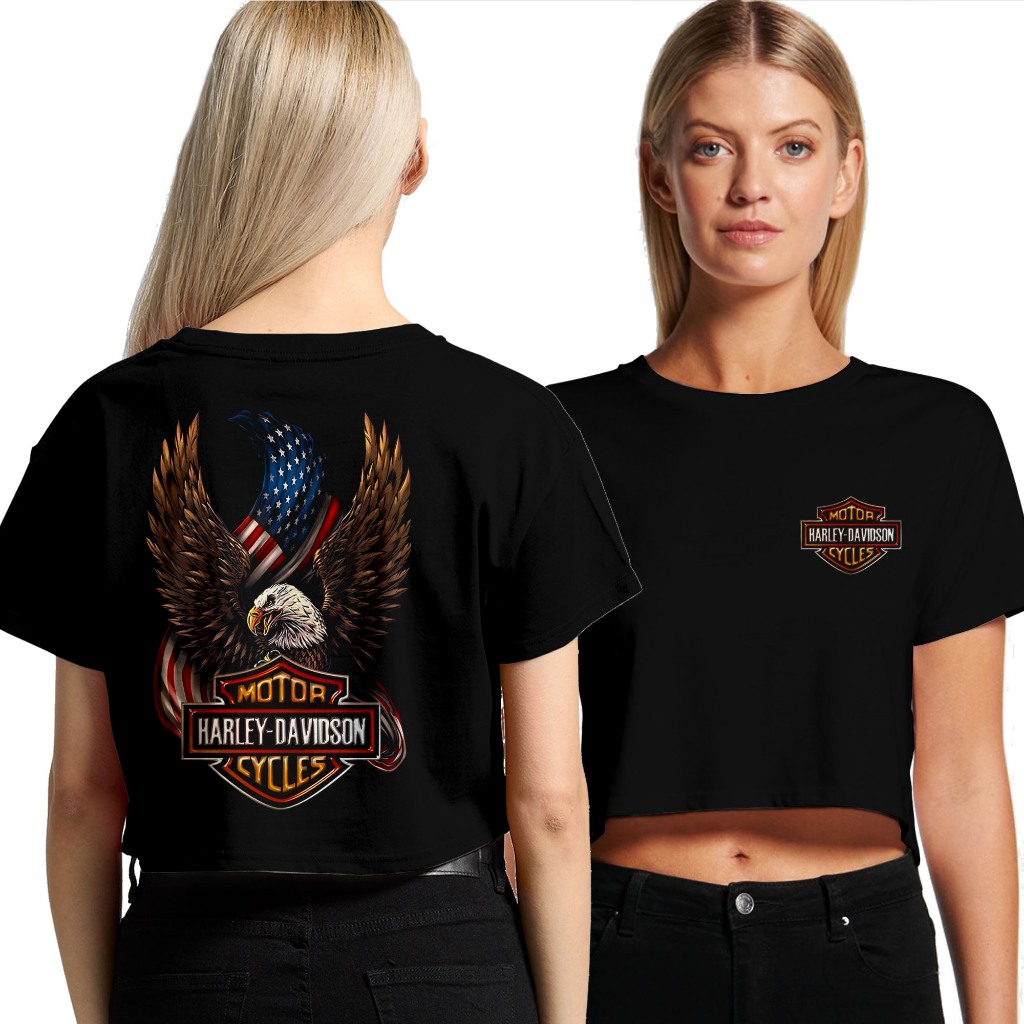 เสื้อยืด Harley Davidson Crop Top - วัสดุพรีเมี่ยมหนา 24s - เสื้อยืดผู้หญิง Harley Davidson - ตัวท็อ