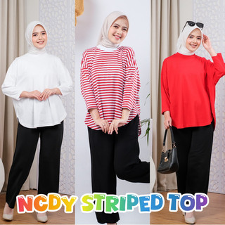 NCDY Striped Top Atasan Wanita Lengan Panjang Salur Belang Bahan Cotton
