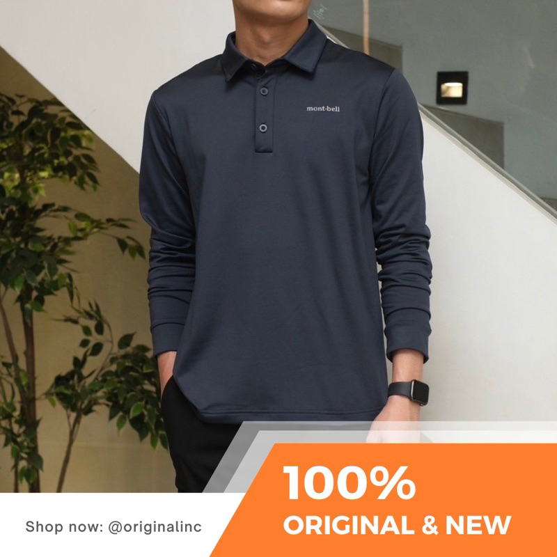 MBL Mountain Logo Collar Polo LS Shirt สีฟ้า สีเทา MBL-PS-02