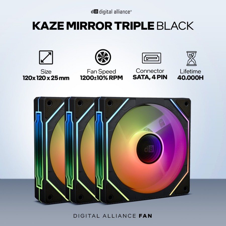 Fan Casing Digital Alliance Mirror KAZE TRIPLE - ARGB Fan Casing DA Kaze Mirror 3in1 - สีดํา