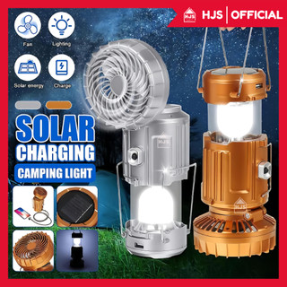 [HJS] 2in1 Lampu Emergency LED + Kipas Turbo Lentera Gantung Tarik Camping Tenaga Solar Surya & Rechargeable  Bisa Cas Ulang