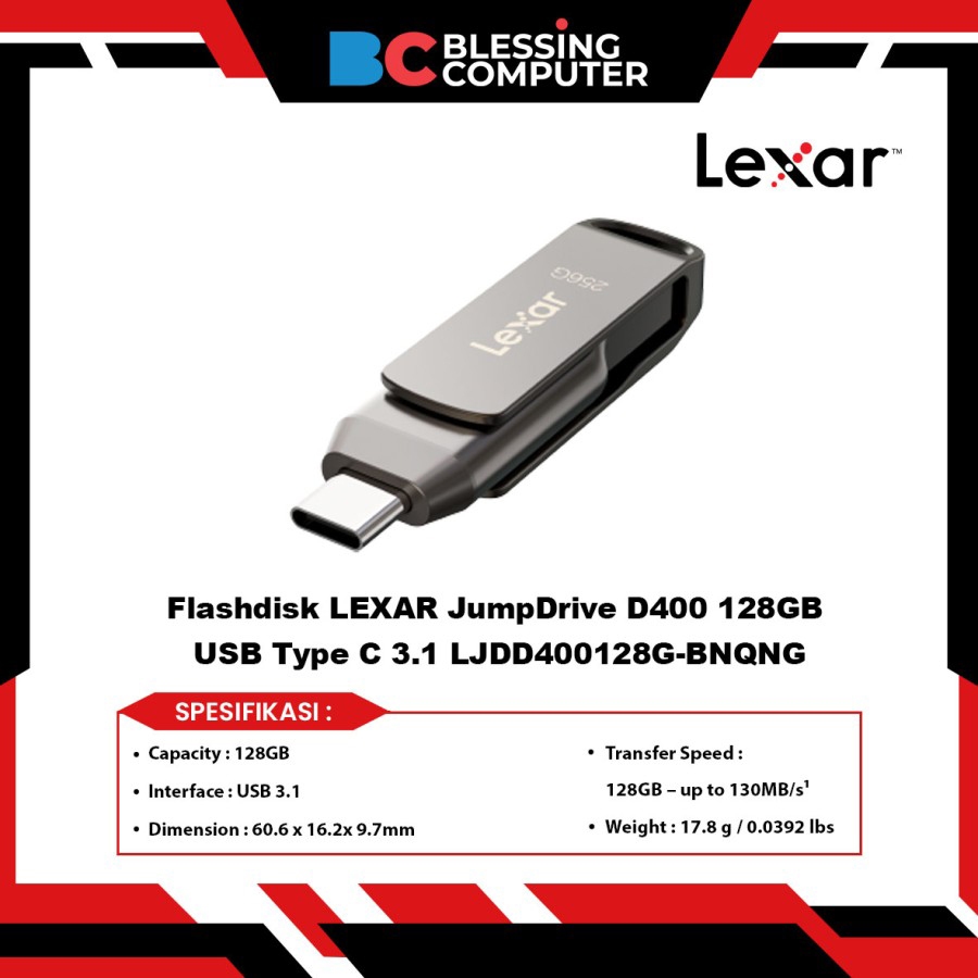 Flashdisk LEXAR JumpDrive D400 128GB USB Type C 3.1 LJDD400128G-BNQNG
