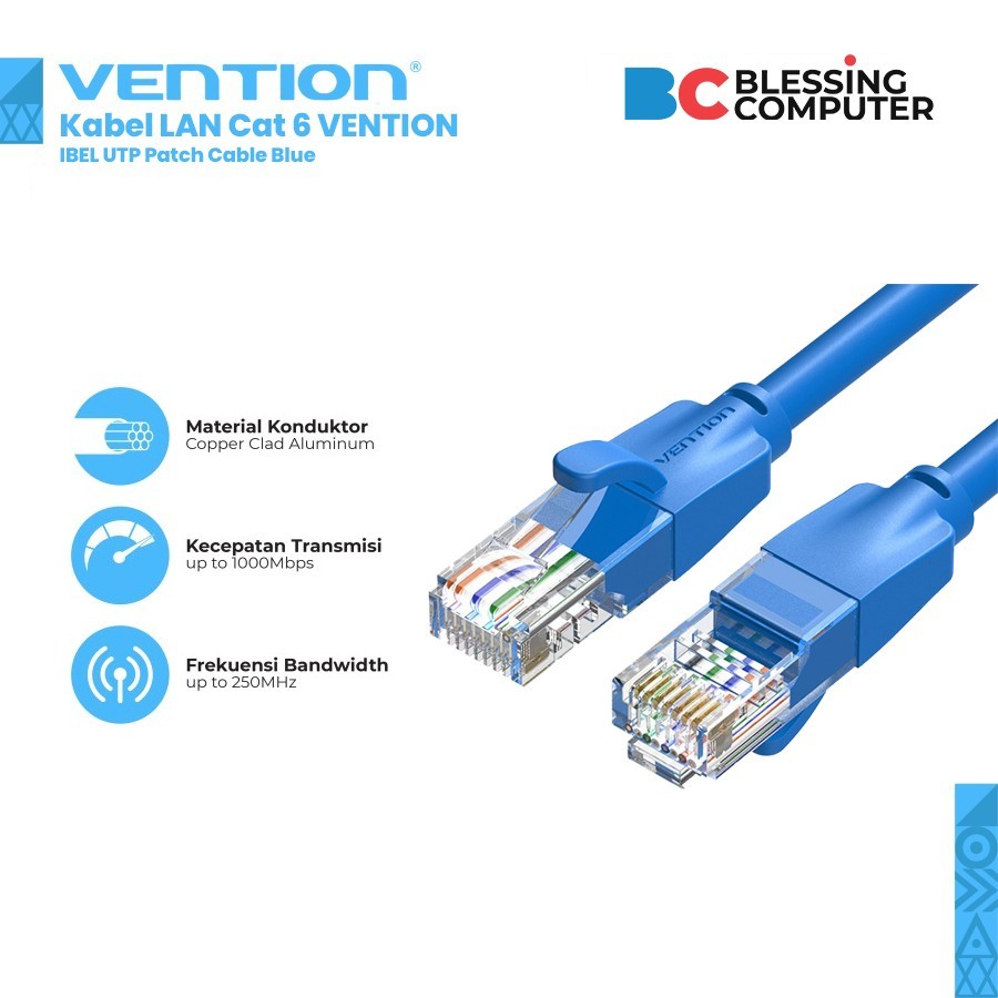 สาย LAN Cat 6 VENTION IBEL UTP Patch Cable สีน้ําเงิน 2M