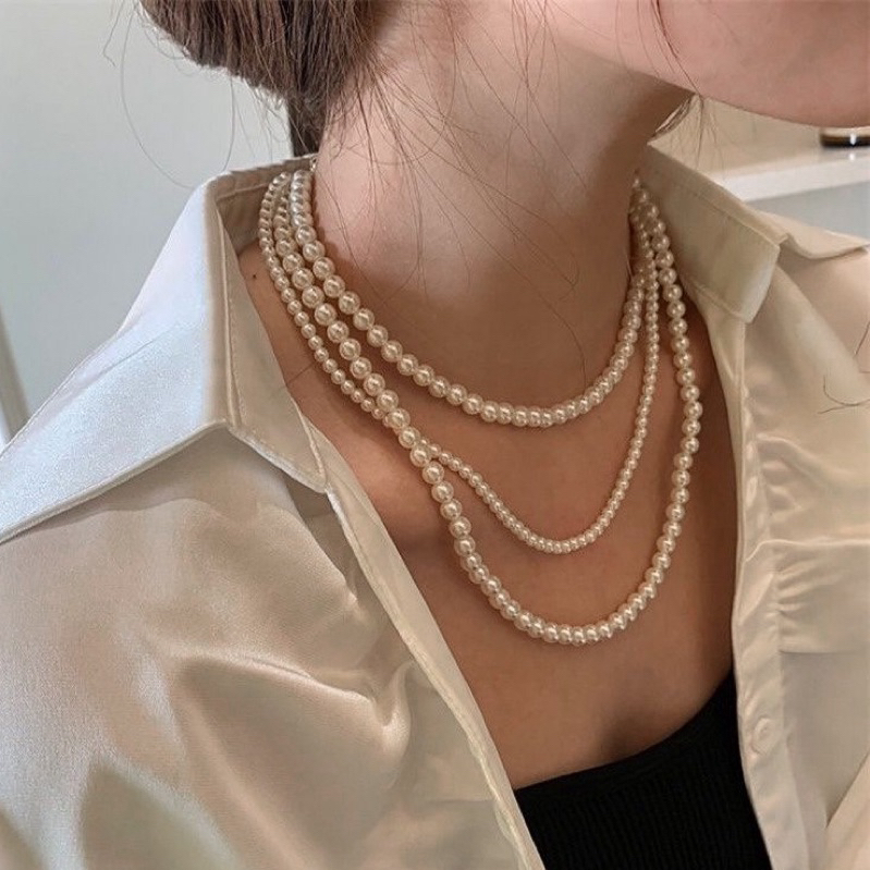 Geulise - สร้อยคอ LUCILLE | Great Gatsby Costume Necklace Pearl Layer Necklace Pearl Necklace Layer