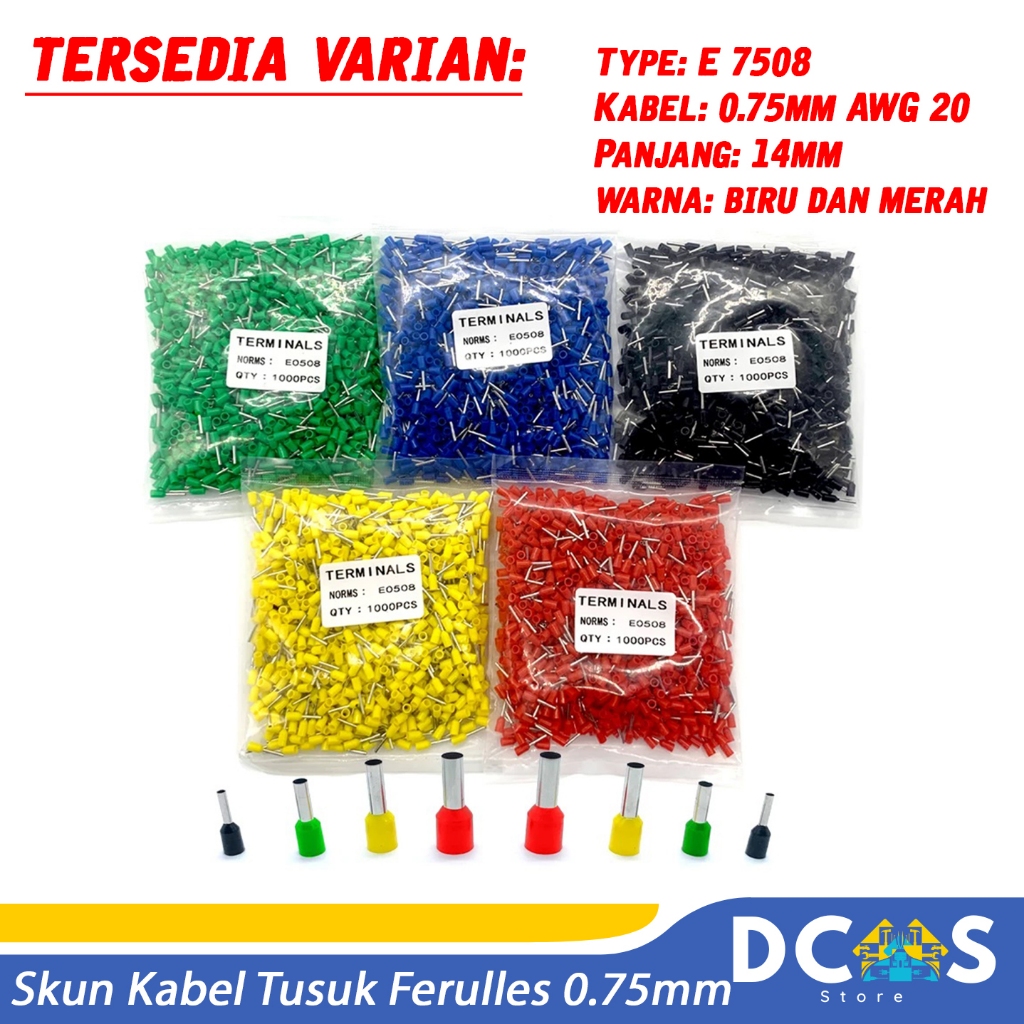 Ferulles/Ferrules 0.75mm 0.75 mm 0.75mm 0.75mm E7508 - สีฟ้า