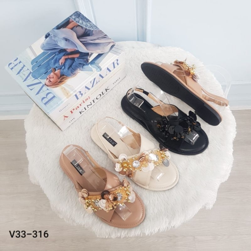 Valerie นําเข้ารองเท้าส้นแบนผูกเชือก Dove 36-41 V33-316