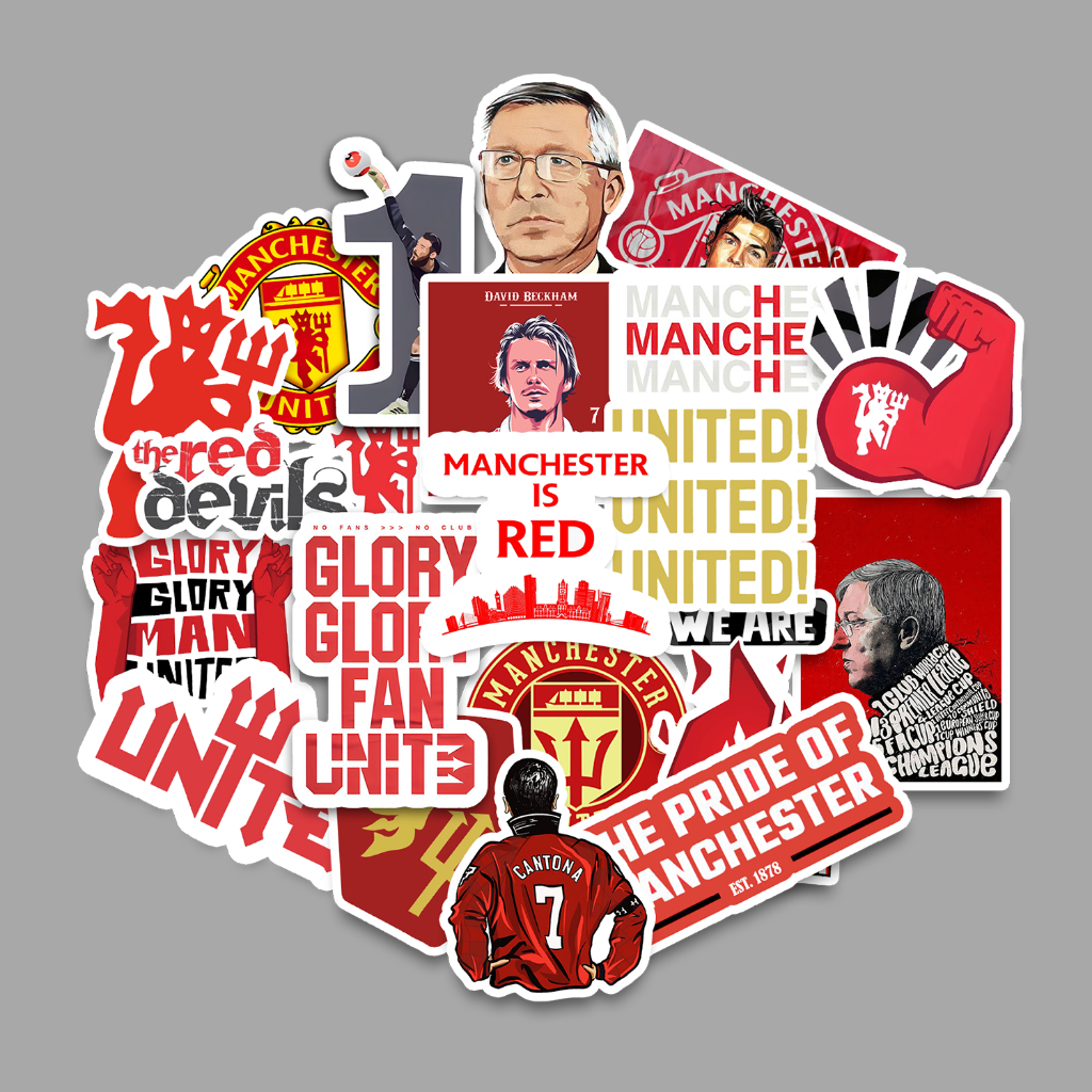 สติ๊กเกอร์แพ็ค - MANCHESTER UNITED FC | สติ๊กเกอร์ติดกระเป๋าเดินทาง, สติ๊กเกอร์ TUMBLER, สติ๊กเกอร์แล็ปท็อป, สติ๊กเกอร์หมวกกันน็อค