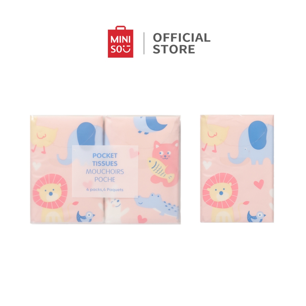 Miniso Tissue Pack เนื้อเยื่อ Forest Family 2.0 Skin-Friendly Pocket Tissues Packs ผ้าขนหนูกระดาษขนาดกะทัดรัดและน้ําหนักเบา Take Home 4 แพ็ค