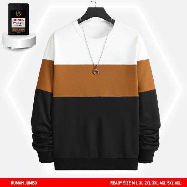 เสื้อสเวตเตอร์โอเวอร์ไซส์ / M-6XL Mens Crewneck 3D Combination WHITE TURMERIC BLACK Mens Sweater เสื