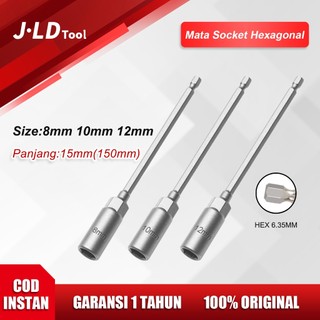 JLD Mata Socket Hexagonal 8mm 10mm 12mm Mata Kunci Shock Panjang 15cm Hex Soket Nut Adaptor Socket Roofing