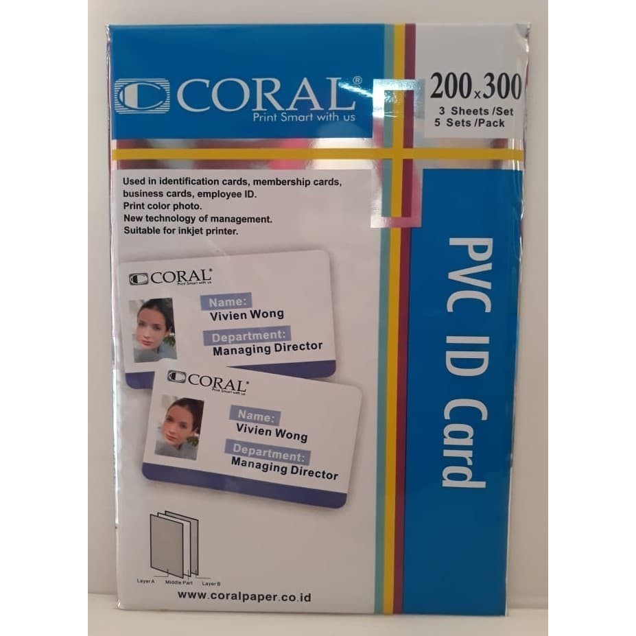 กระดาษพีวีซีบัตรประจําตัวสําเร็จรูป Coral A4 5 แผ่น ตราปะการัง