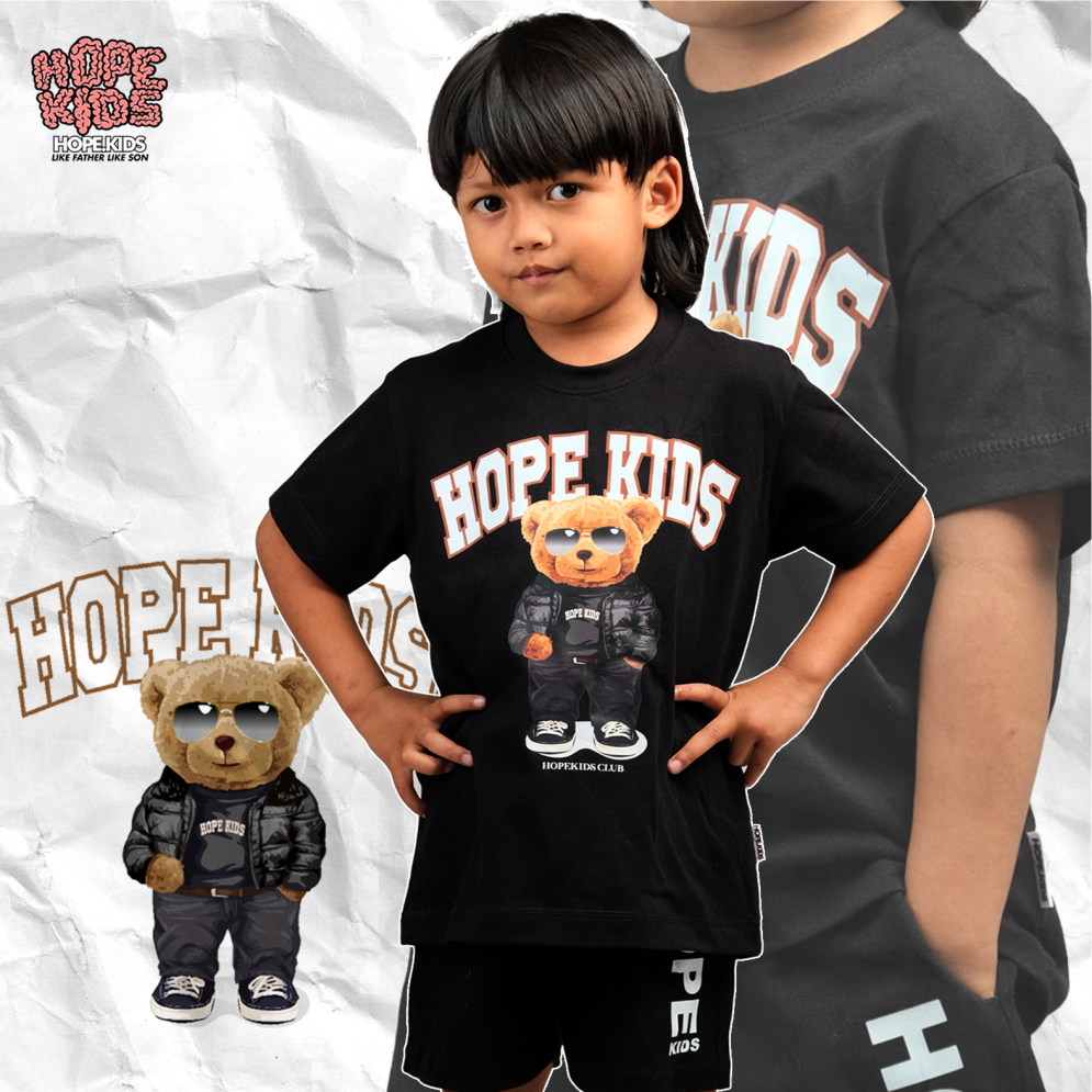 HOPEKIDS Distro เสื้อยืดสําหรับเด็กชายและเด็กหญิงแขนสั้นหมี Hype สีดํา 1-12 ปี