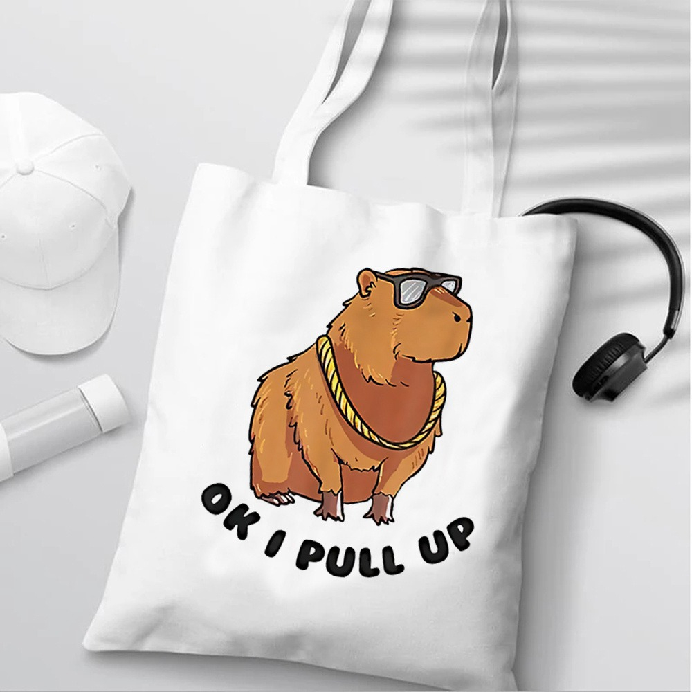 Mystique.Id-Tote Bag Capybara Ok I Pull Up-Tote Bag ซิป น่ารักเท่และความงาม