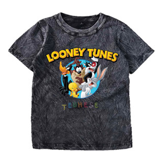 (ฟรีชื่อ) เสื้อยืดลําลอง แขนสั้น พิมพ์ลายการ์ตูน WASHED LOONEY TUNES สําหรับเด็ก 24s