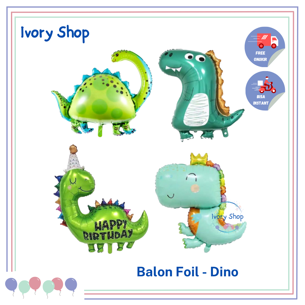 Brontosaurus HBD ลูกโป่งฟอยล์ไดโนเสาร์การ์ตูนน่ารัก