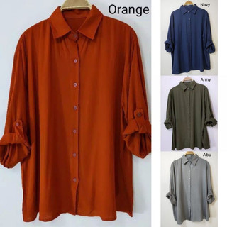 ZN6 Kemeja Wanita Rayon Twill Polos Adem Lengan Panjang Kancing Sekoder Kemeja Basic Kasual Oversize Jumbo