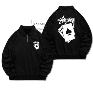 STUSSY เสื้อแจ็กเก็ต ผ้าฝ้าย แต่งซิปครึ่ง คุณภาพสูง