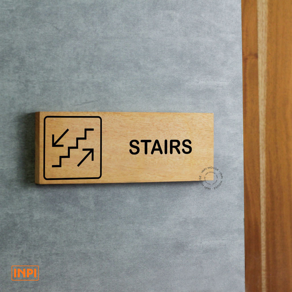 INPI HOUSE Signage บันไดทิศทาง - กระดานป้ายทิศทางบันไดขึ้นและลง - ไม้