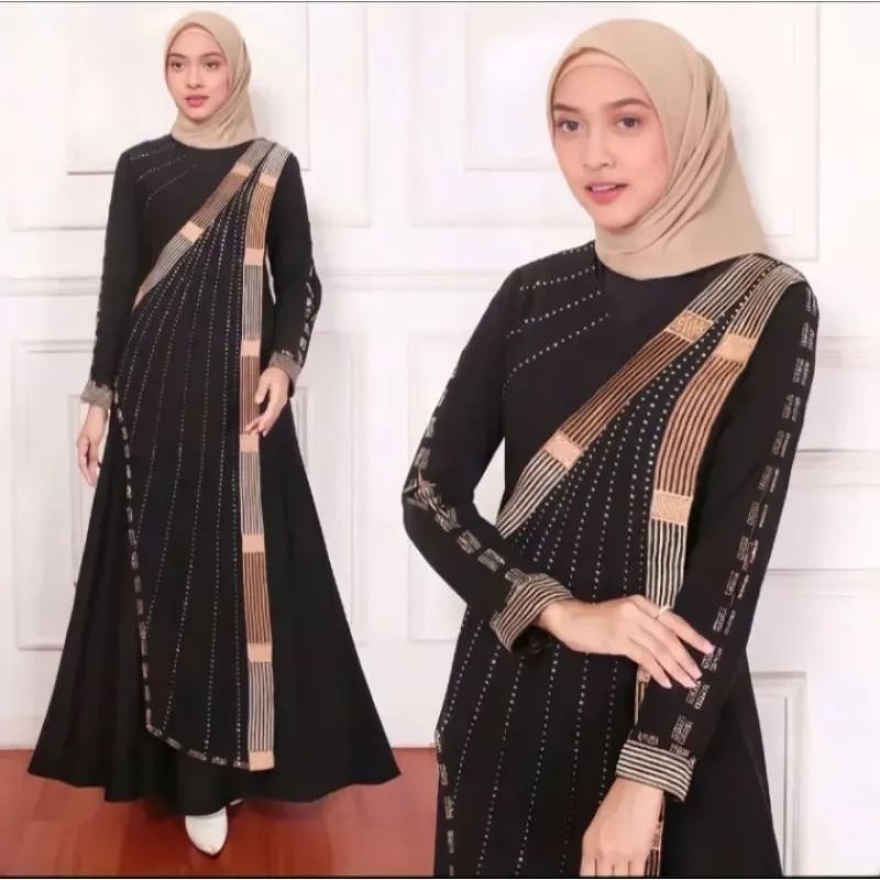 Hitam ตุรกี Abaya Gamis Sari อินเดีย izma สีดํา Gamis Jersey Mix Ceruti สี Gamis